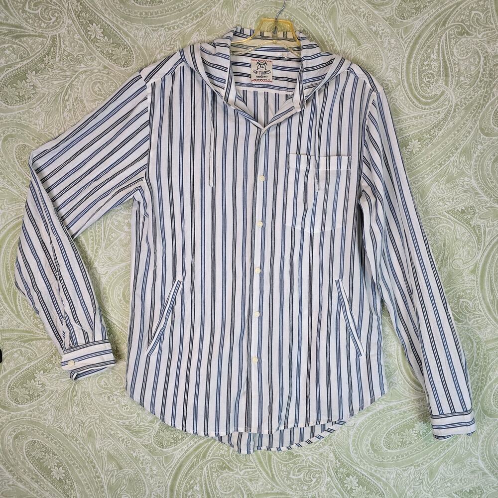 Burkman Bros. Striped button up Hoodie Shirt Mens XL Cotton
